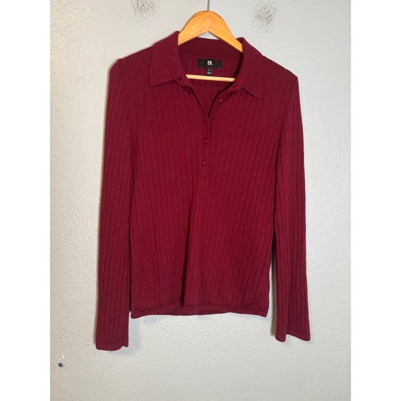 Banana Republic Womens Nezha Merino Wool Sweater Polo Malbec Red Burgundy Large - Picture 2 of 10